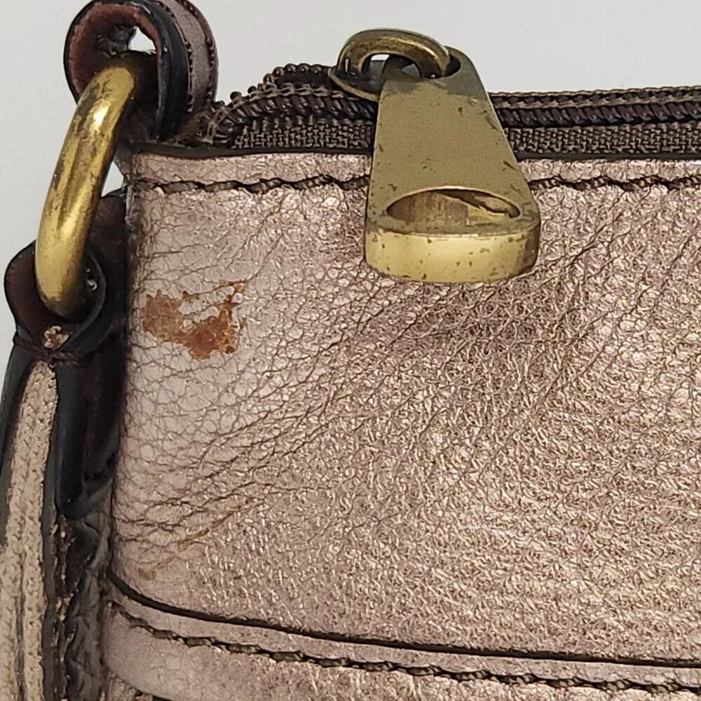 Fossil Vintage Explorer Gunmetal Color Leather Crossbody Bag Purse
